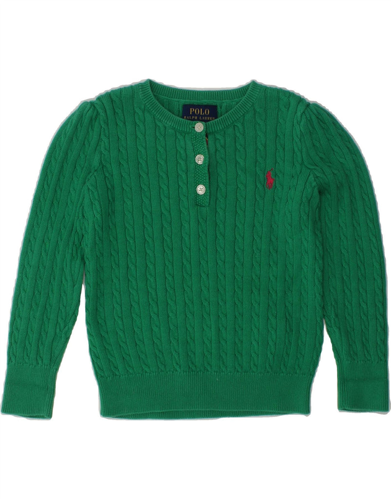 POLO RALPH LAUREN Girls Crew Neck Jumper Sweater 2-3 Years Green Cotton | Vintage Polo Ralph Lauren | Thrift | Second-Hand Polo Ralph Lauren | Used Clothing | Messina Hembry 