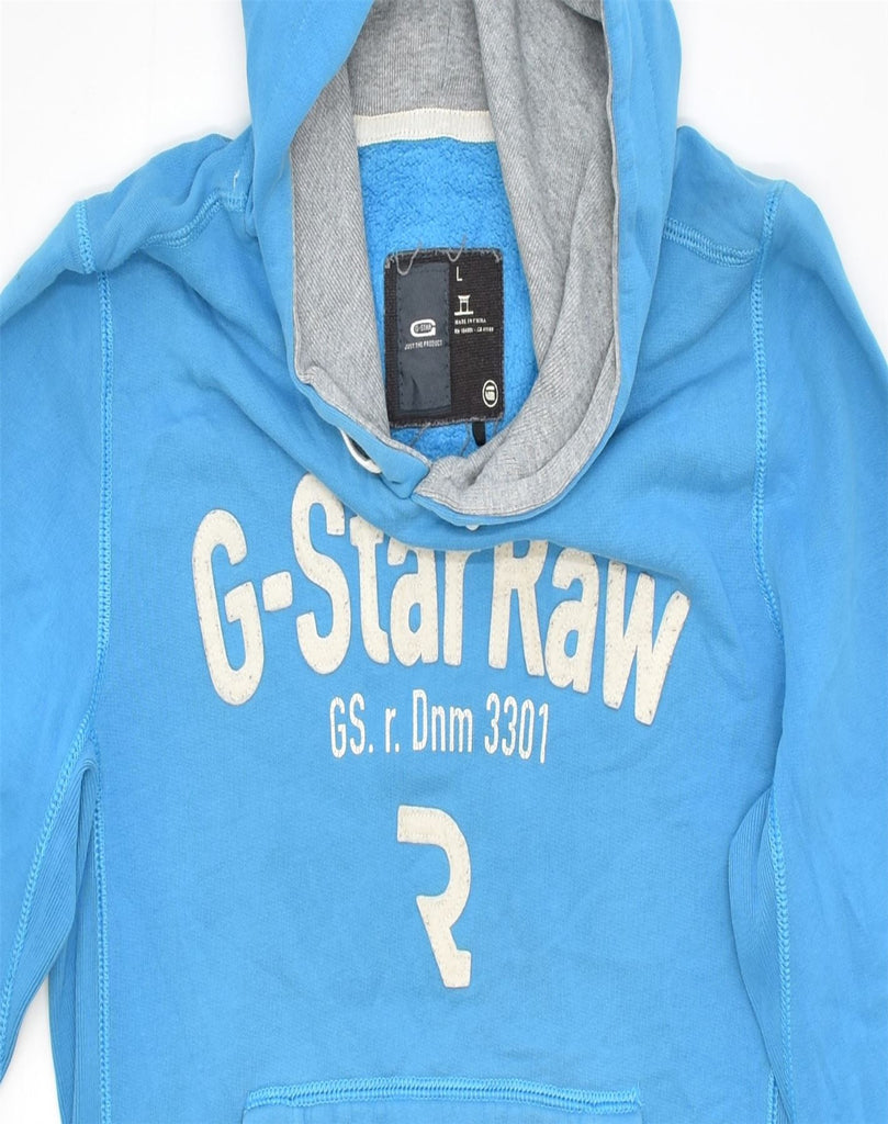 G-STAR RAW Womens Slim Fit Graphic Hoodie Jumper UK 14 Large Blue Cotton | Vintage | Thrift | Second-Hand | Used Clothing | Messina Hembry 