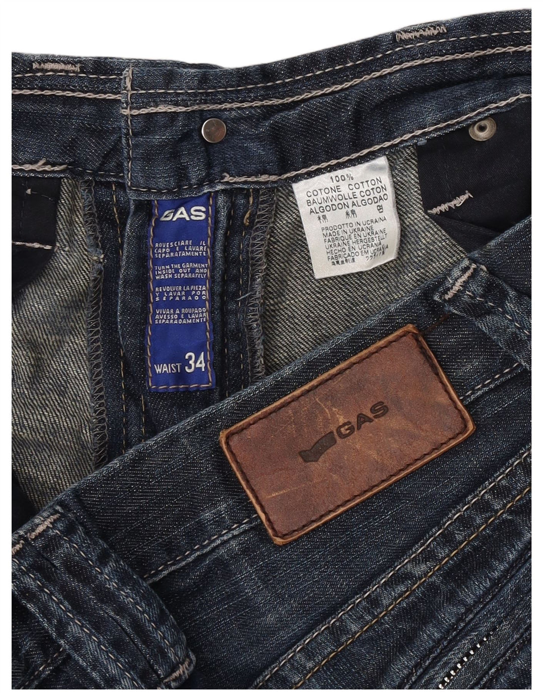 Gas Mens Straight Jeans W34 L32 Navy Blue Cotton