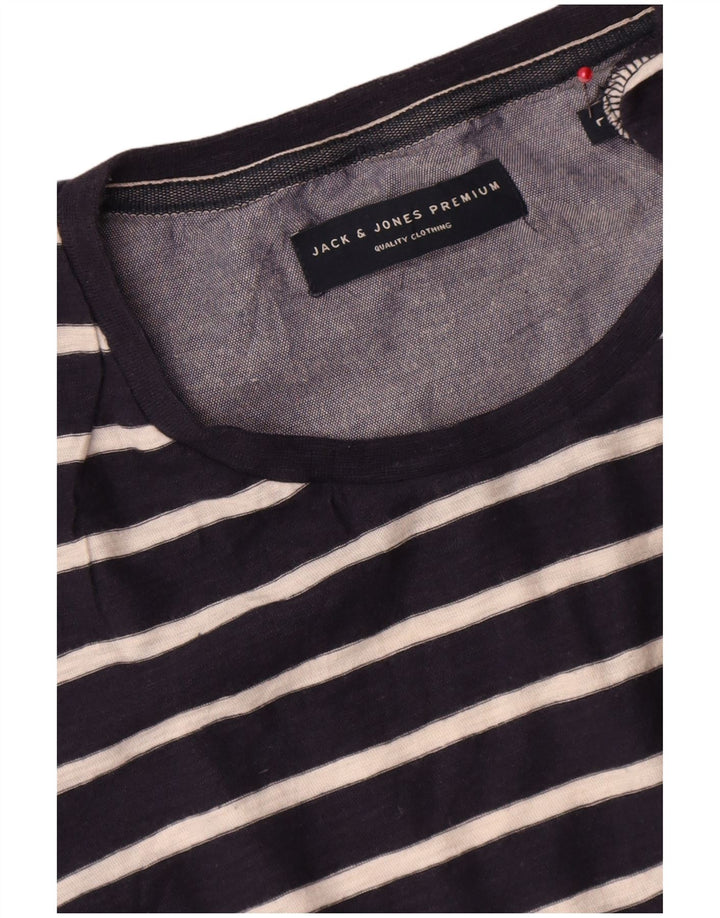 Jack & Jones Mens T-Shirt Top Large Navy Blue Striped