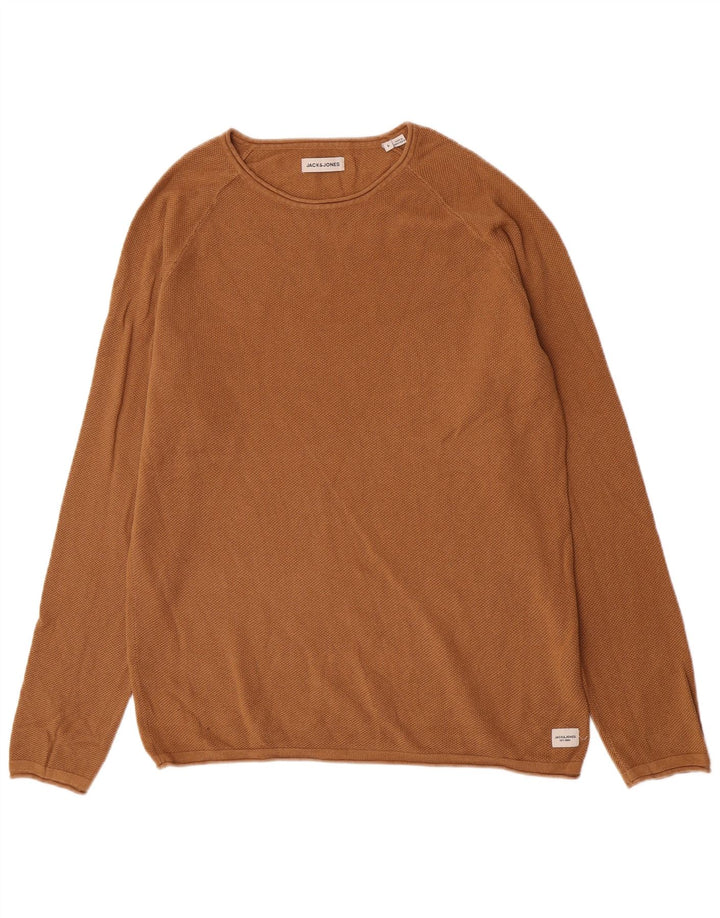 Jack & Jones Mens Crew Neck Jumper Sweater Large Brown Cotton