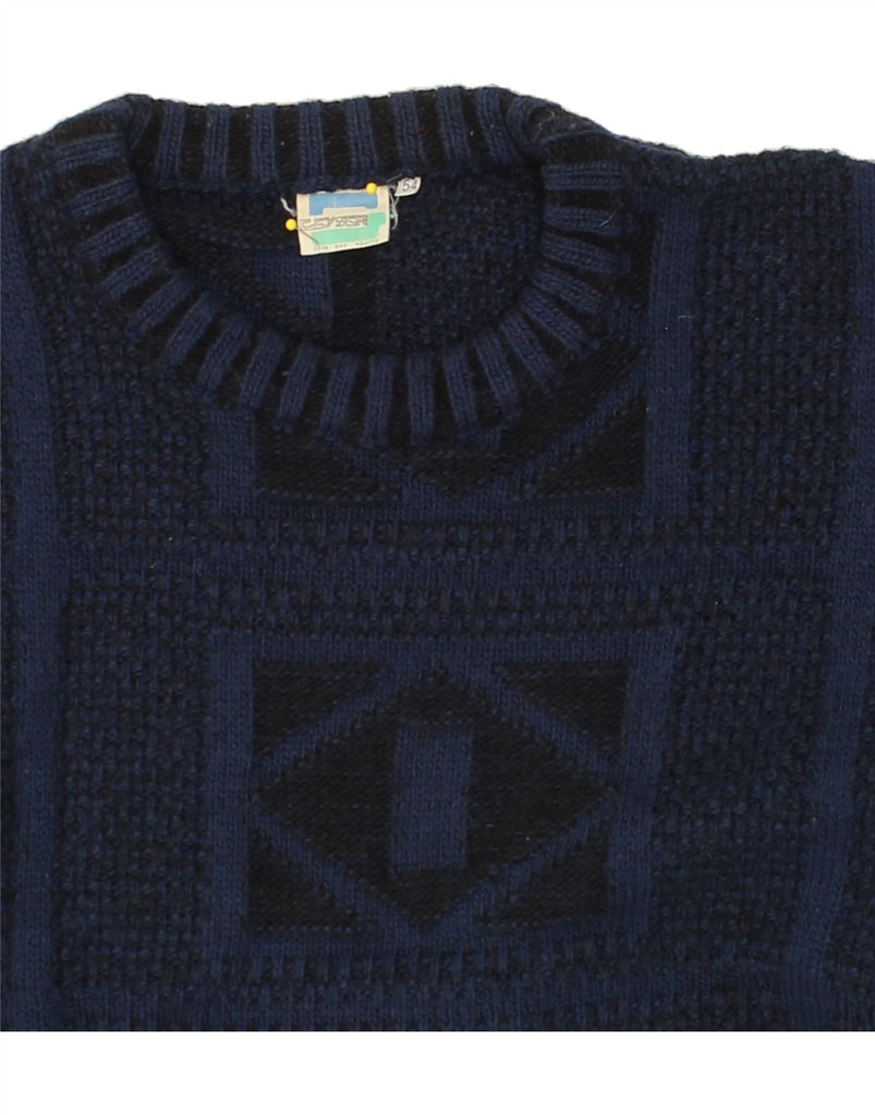 VINTAGE Mens Crew Neck Jumper Sweater IT 54 XL Navy Blue Geometric Wool | Vintage Vintage | Thrift | Second-Hand Vintage | Used Clothing | Messina Hembry 