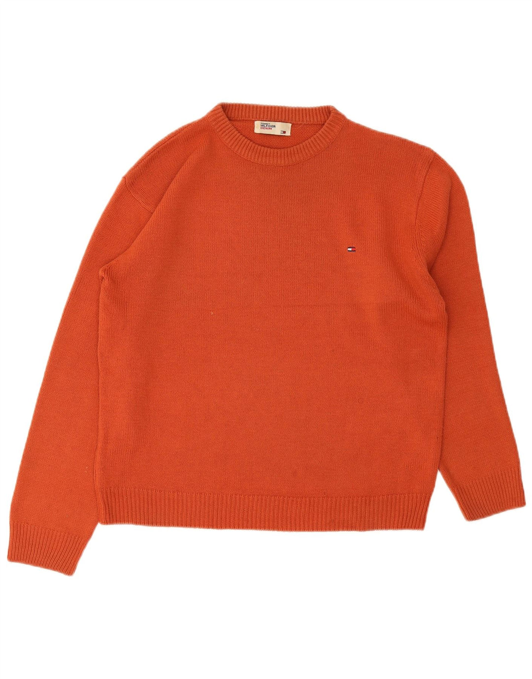 Tommy Hilfiger Mens Crew Neck Jumper Sweater Large Orange Acrylic