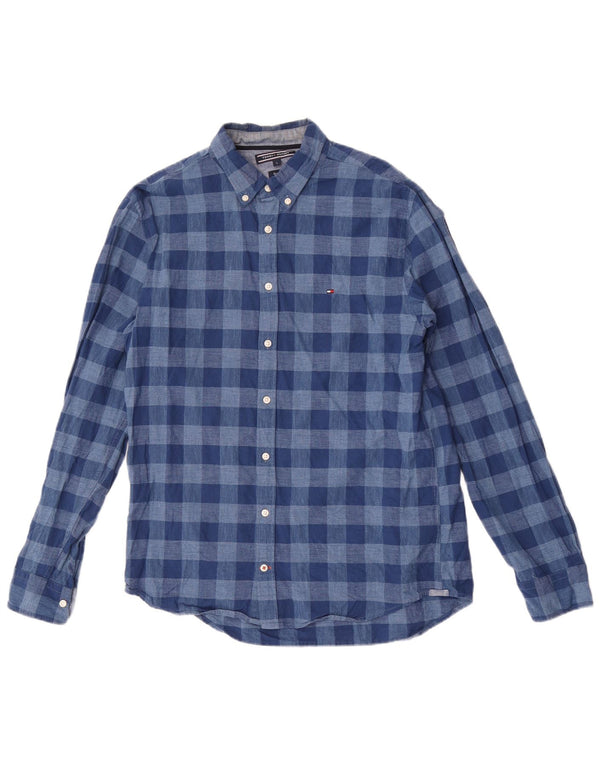 Tommy Hilfiger Mens Regular Fit Shirt Large Blue Gingham Cotton