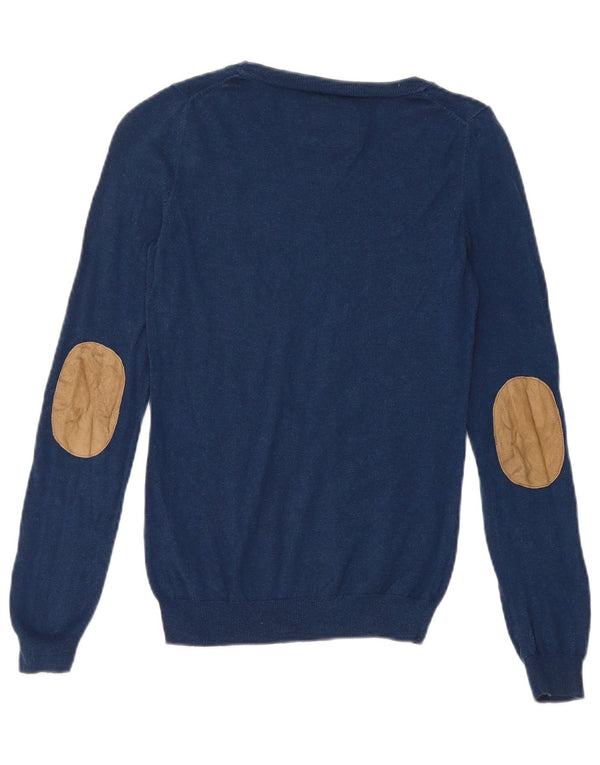 Massimo Dutti Womens Boat Neck Jumper Sweater UK 8 Small Navy Blue Cotton