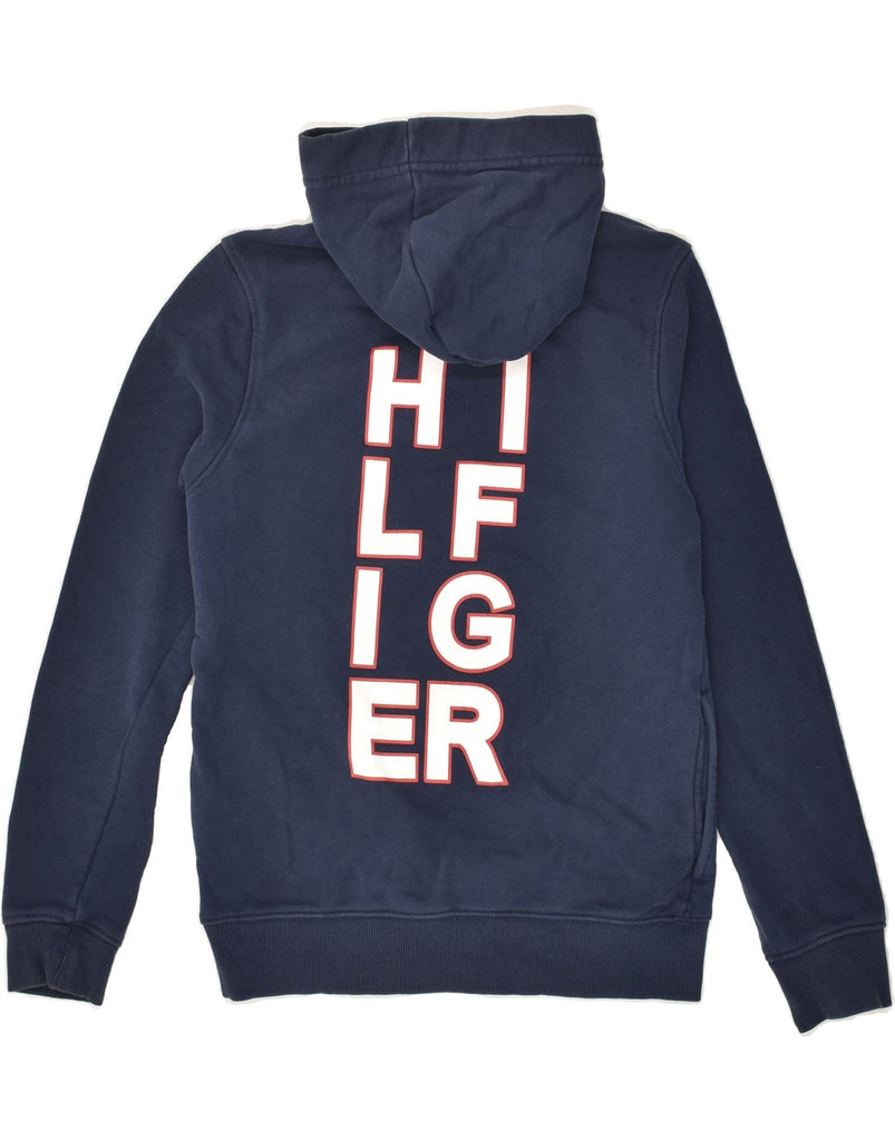 TOMMY HILFIGER Boys Graphic Hoodie Jumper 13-14 Years Navy Blue Cotton | Vintage Tommy Hilfiger | Thrift | Second-Hand Tommy Hilfiger | Used Clothing | Messina Hembry 