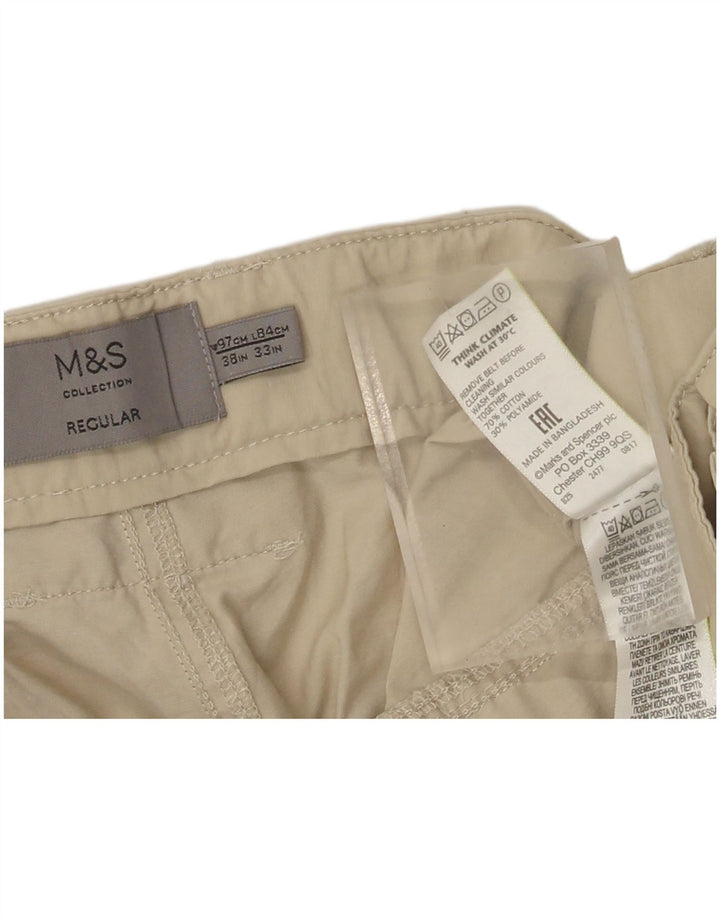 Marks & Spencer Mens Regular Cargo Trousers W38 L33 Beige Cotton