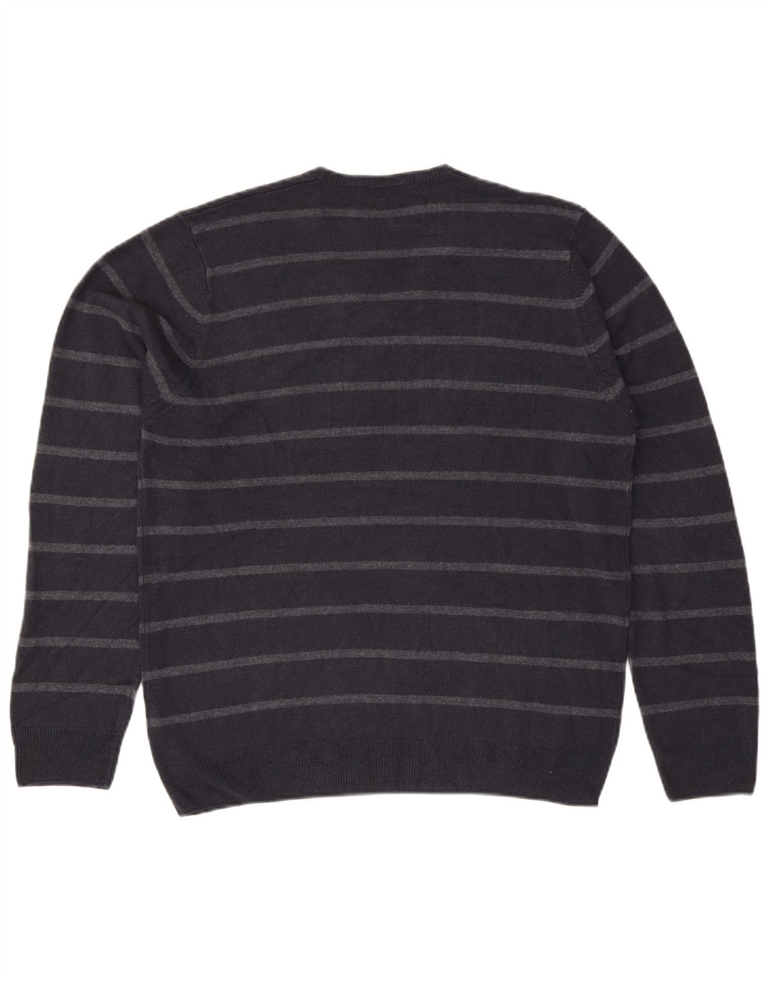Marks & Spencer Mens V-Neck Jumper Sweater Large Navy Blue Striped Acrylic