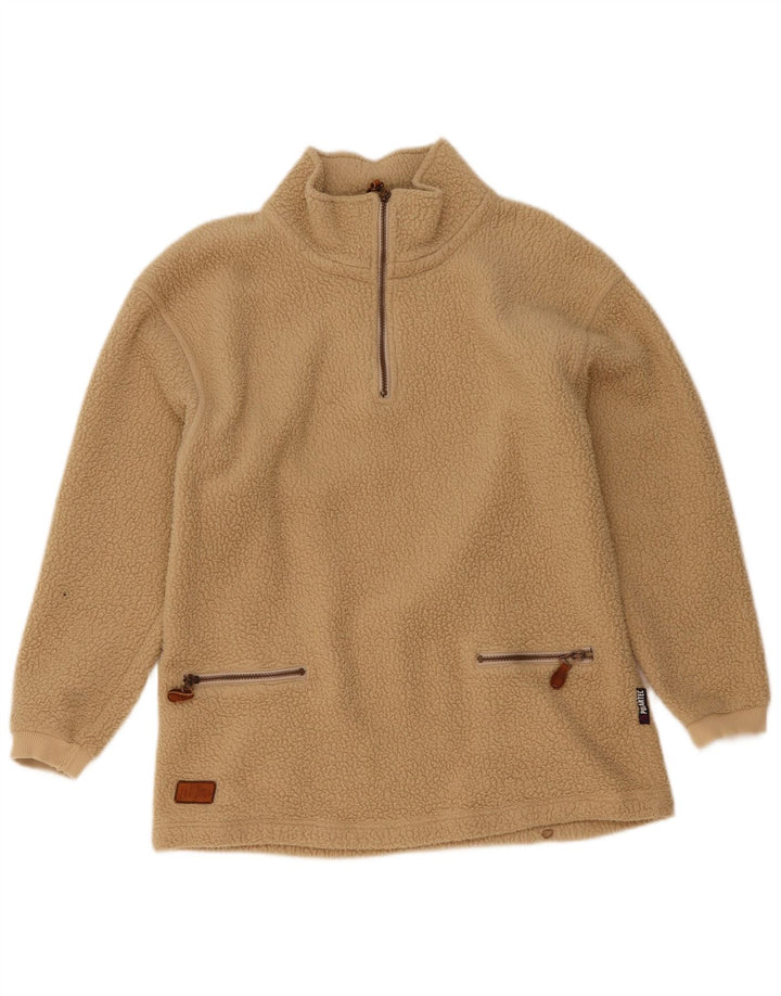 Fat Face Mens Polartec Zip Neck Fleece Jumper Small Beige Polyester