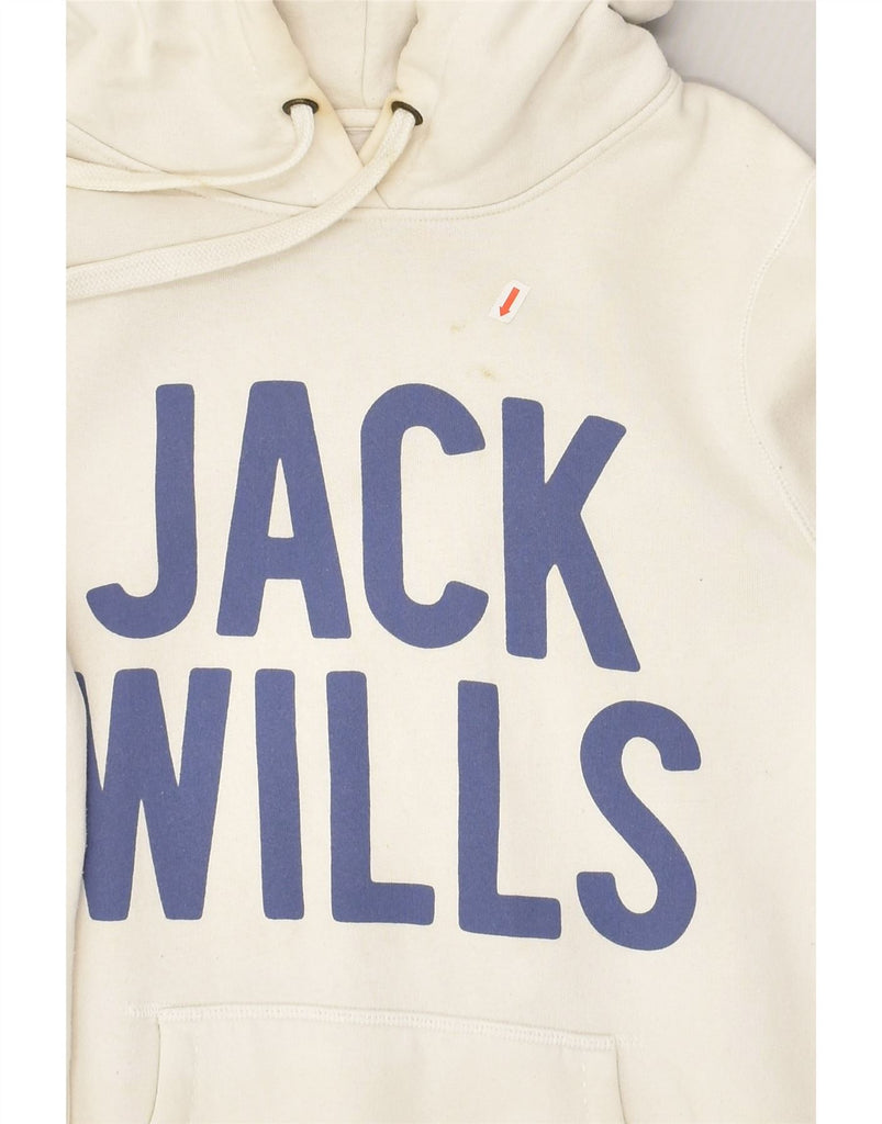 JACK WILLS Womens Graphic Hoodie Jumper UK 10 Small  White Cotton | Vintage Jack Wills | Thrift | Second-Hand Jack Wills | Used Clothing | Messina Hembry 