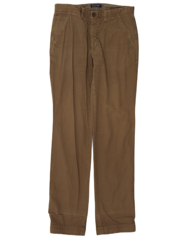 Massimo Dutti Mens Straight Chino Trousers EU 42 Large W32 L34 Khaki Cotton