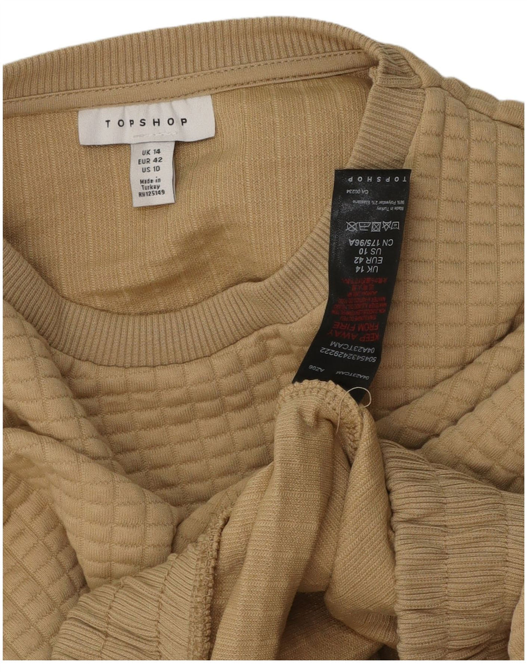 Topshop Womens Crop Sweatshirt Jumper UK 14 Large Beige Polyester