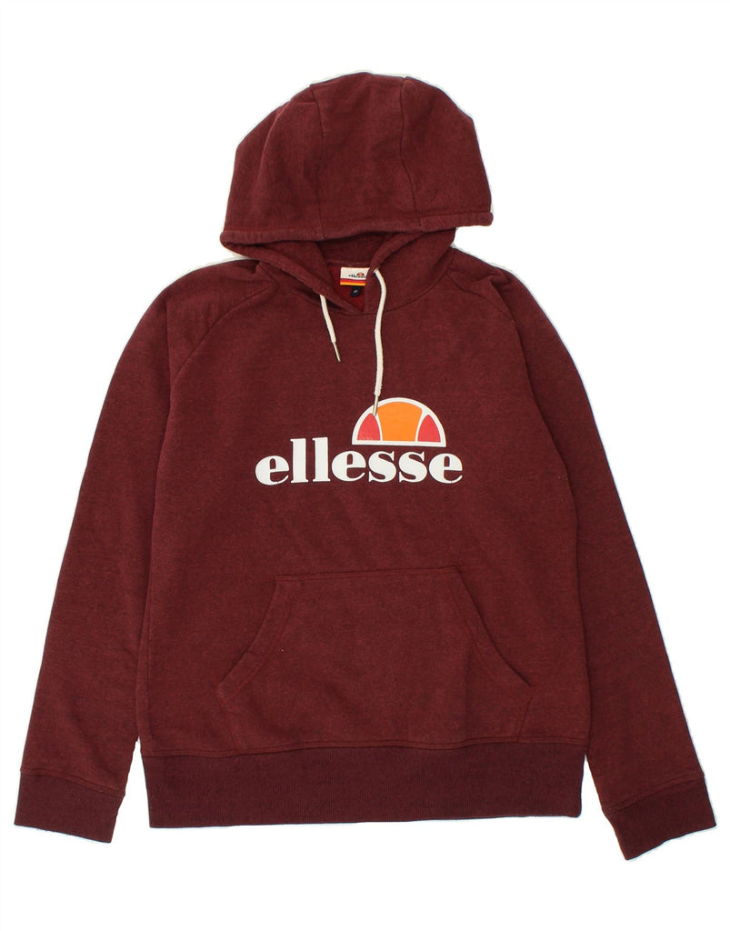 ELLESSE Womens Graphic Hoodie Jumper UK 16 Large Maroon Cotton | Vintage Ellesse | Thrift | Second-Hand Ellesse | Used Clothing | Messina Hembry 