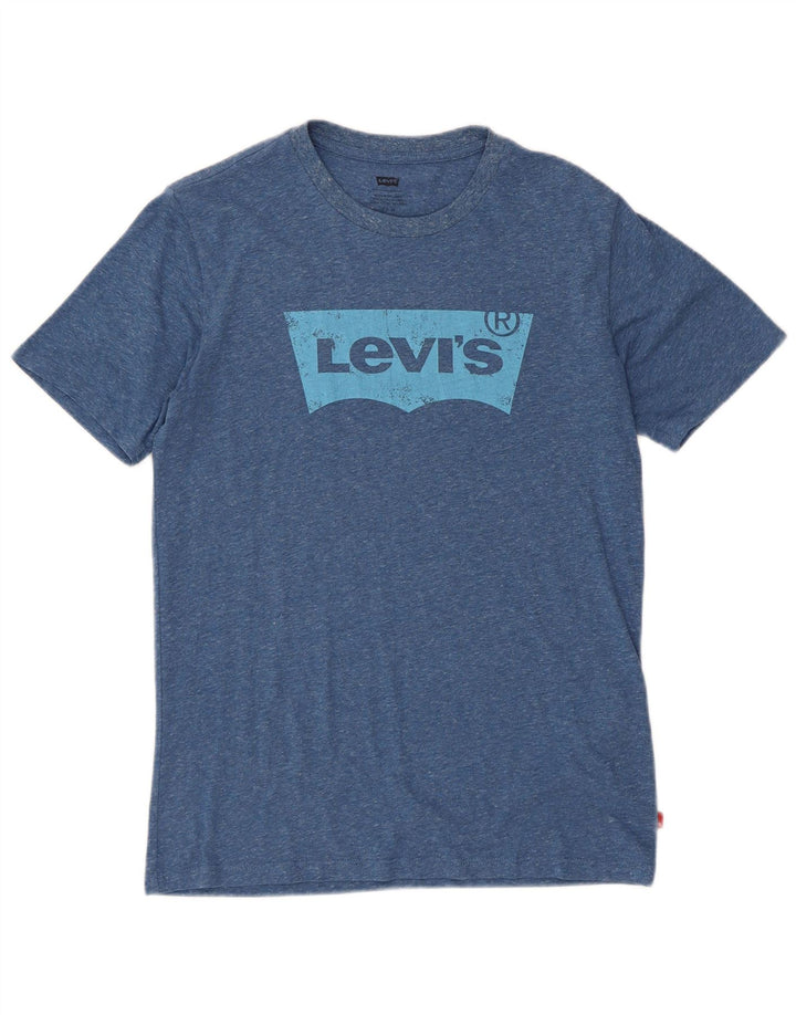 LEVI'S Mens Graphic T-Shirt Top Small Blue Flecked Cotton