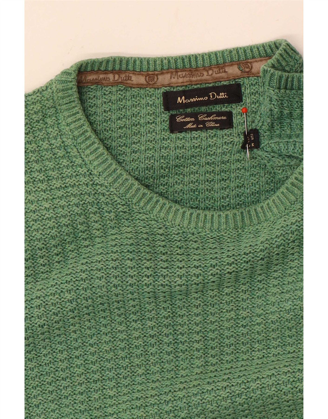 Massimo Dutti Mens Crew Neck Jumper Sweater Medium Green Cotton