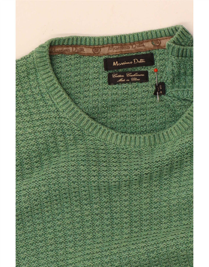 Massimo Dutti Mens Crew Neck Jumper Sweater Medium Green Cotton