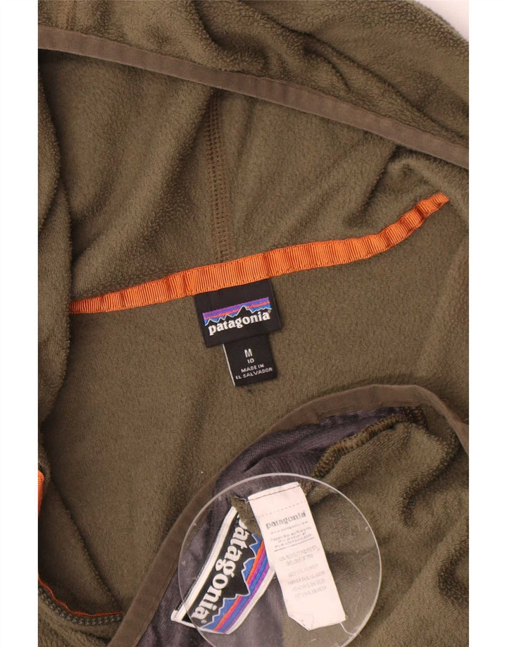 Patagonia Boys Hooded Fleece Jacket 9-10 Years Medium Khaki Polyester