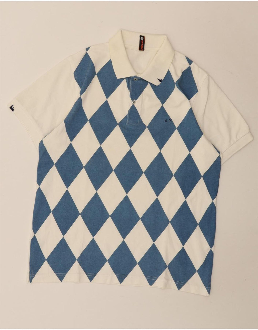 Sun68 Mens Polo Shirt Medium White Argyle/Diamond Cotton