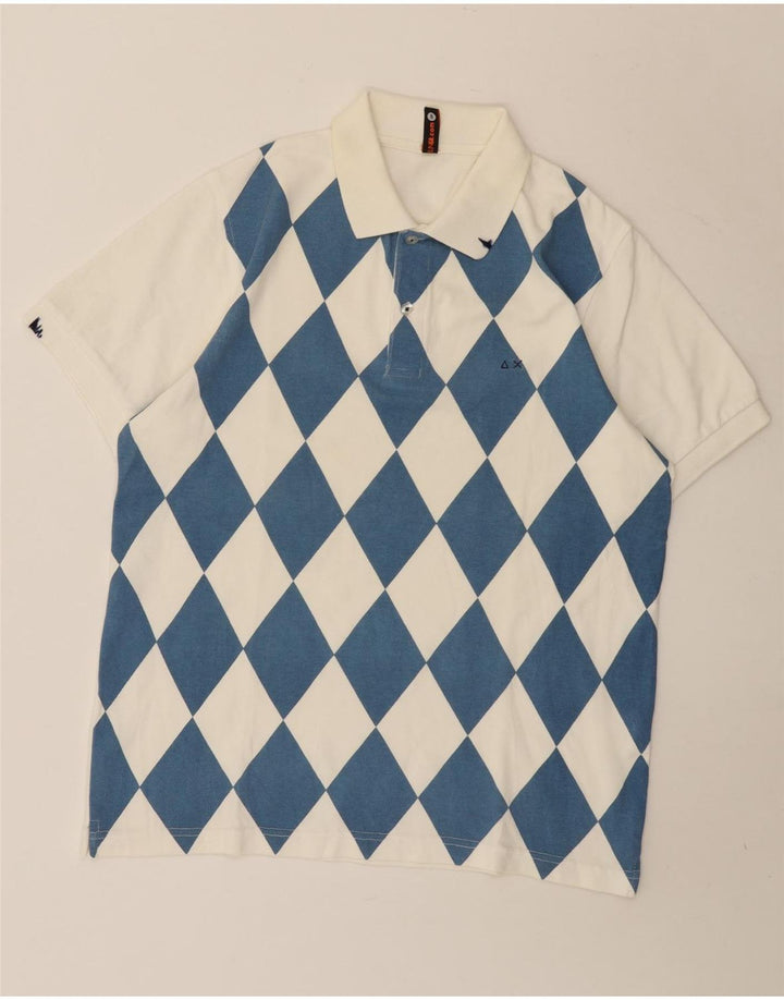 Sun68 Mens Polo Shirt Medium White Argyle/Diamond Cotton