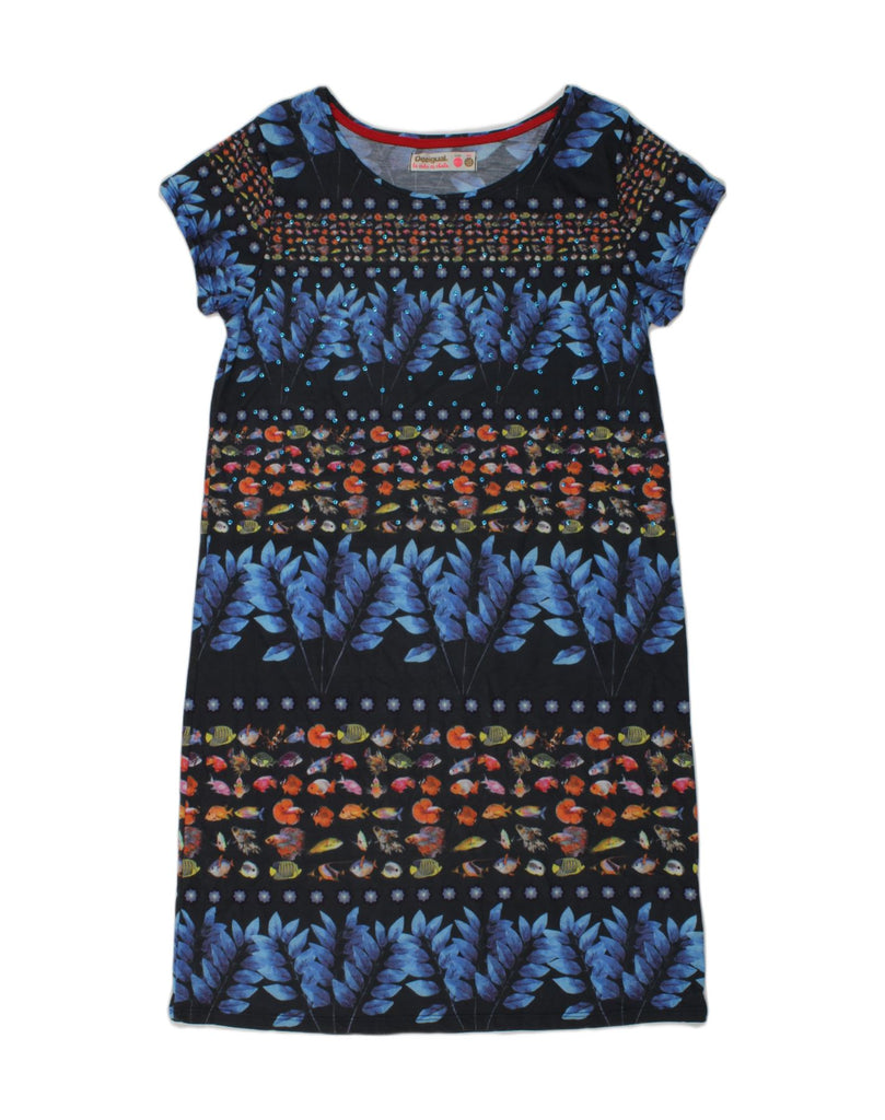 DESIGUAL Girls T-Shirt Dress 13-14 Years Navy Blue Floral Polyester Fish | Vintage Desigual | Thrift | Second-Hand Desigual | Used Clothing | Messina Hembry 