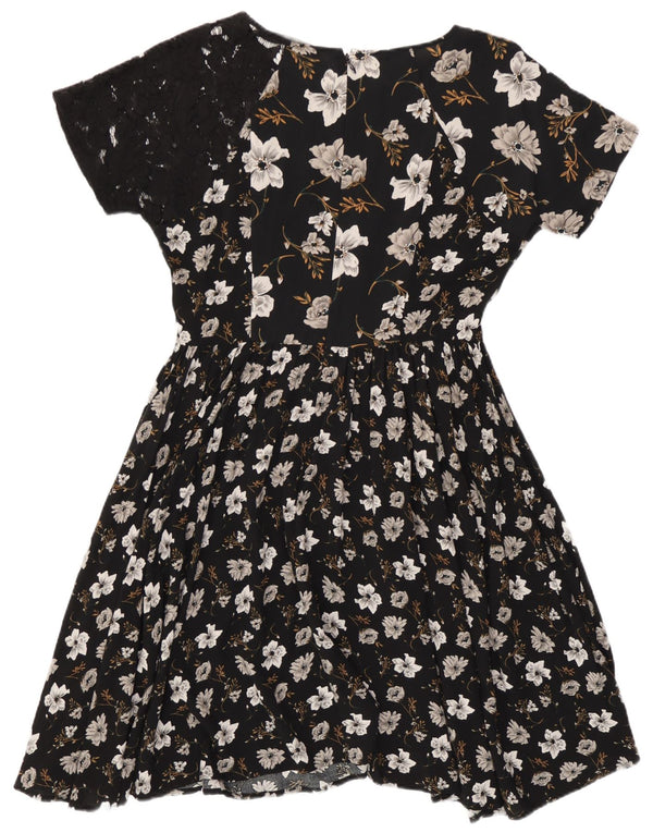 French Connection Womens A-Line Dress UK 10 Small Black Floral Viscose