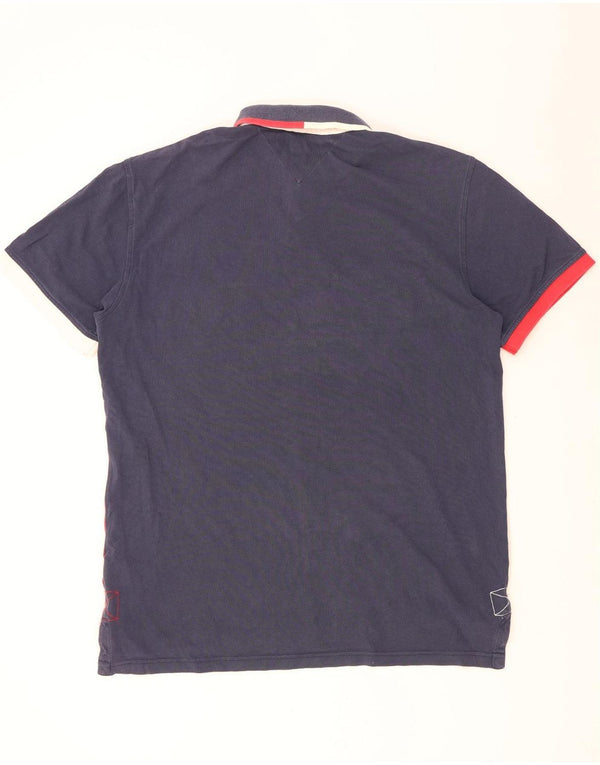 Tommy Hilfiger Mens Graphic Custom Fit Polo Shirt XL Navy Blue Colourblock