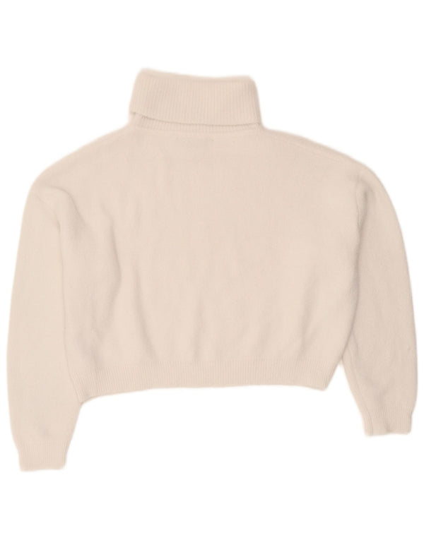 Zara Womens Relaxed Fit Crop Roll Neck Jumper Sweater UK 14 Medium White