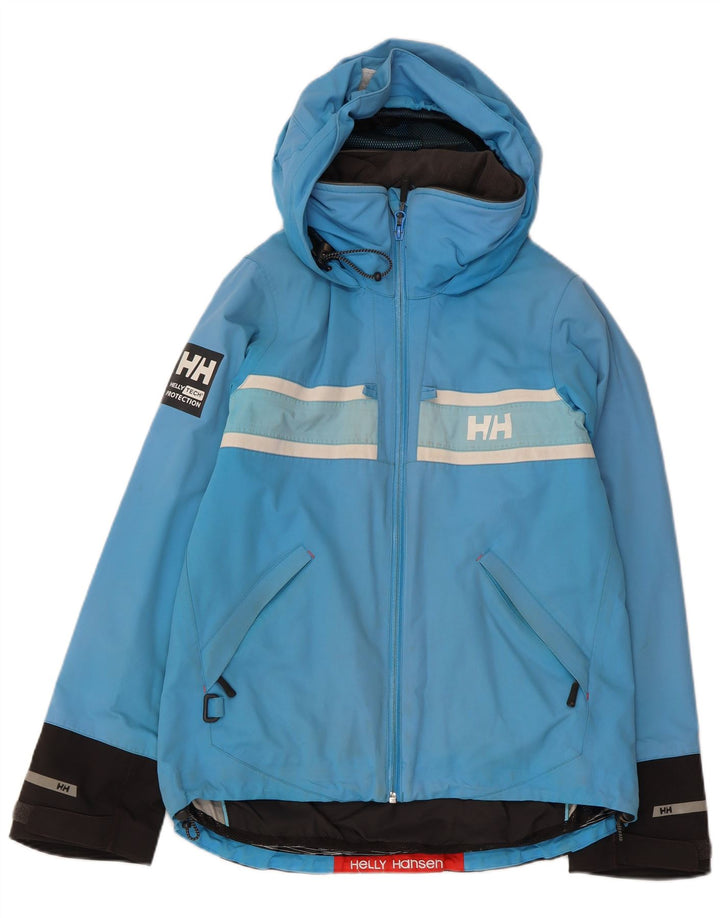 HELLY HANSEN Mens Graphic Hooded Ski Jacket Small Blue Colourblock