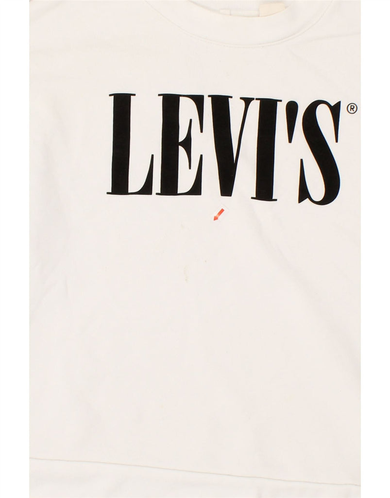 LEVI'S Womens Graphic Crop Sweatshirt Jumper UK 14 Medium White Cotton | Vintage Levi's | Thrift | Second-Hand Levi's | Used Clothing | Messina Hembry 