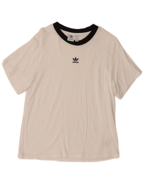 Adidas Womens T-Shirt Top UK 12 Medium White Colourblock Cotton