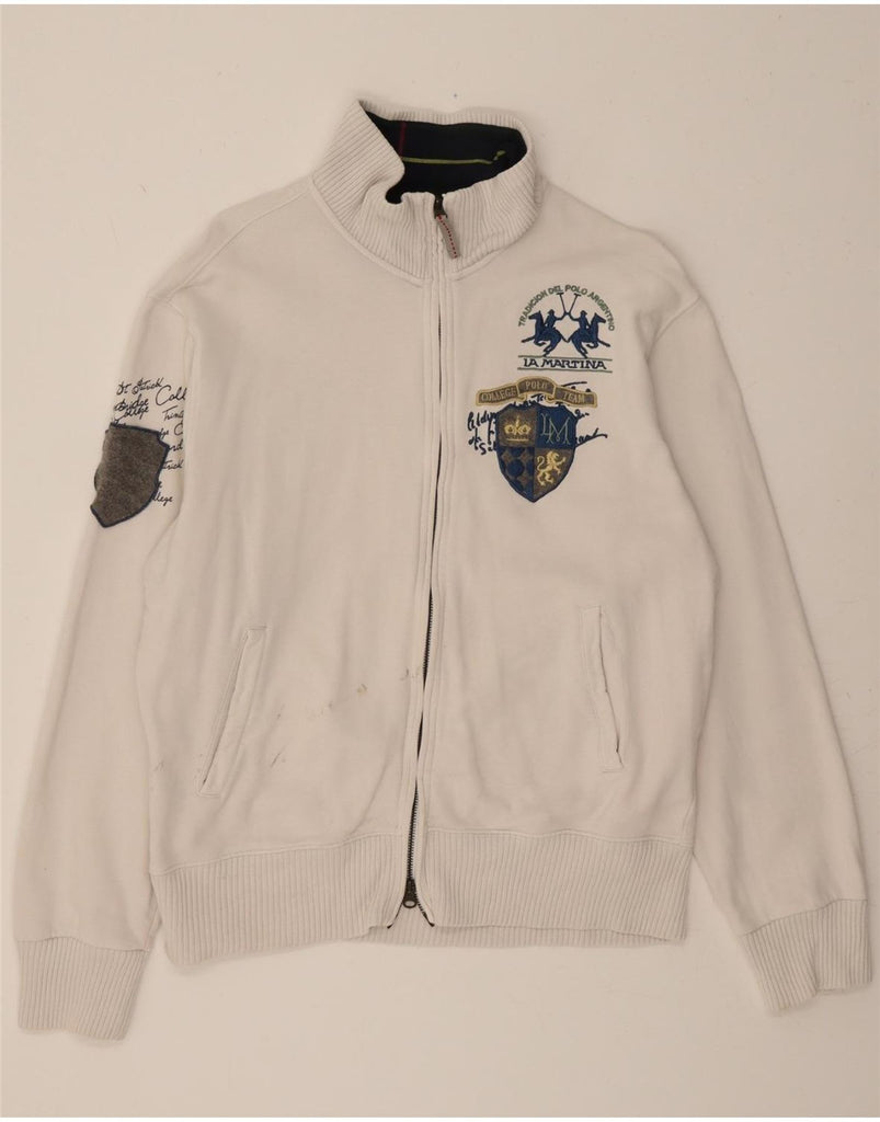 LA MARTINA Mens Graphic Tracksuit Top Jacket 2XL White Cotton Vintage La Martina and Second-Hand La Martina from Messina Hembry 