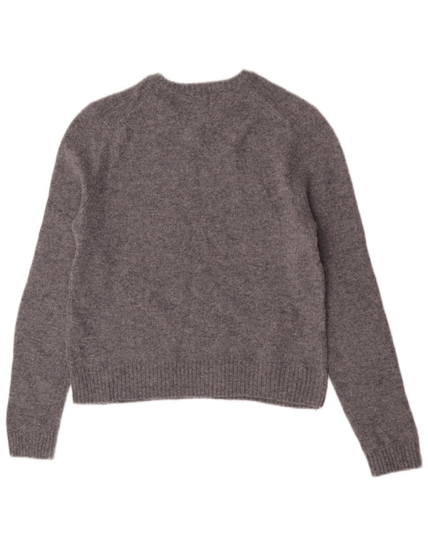 Zara Womens Crop Crew Neck Jumper Sweater UK 12 Medium Grey Flecked Wool