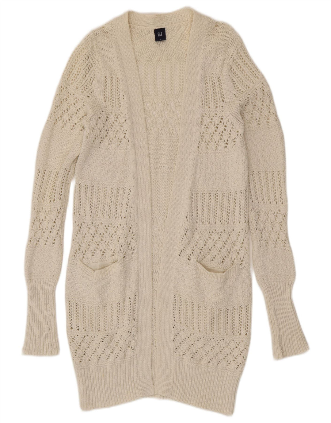 Gap Womens Longline Open Cardigan Sweater UK 12 Medium White Cotton