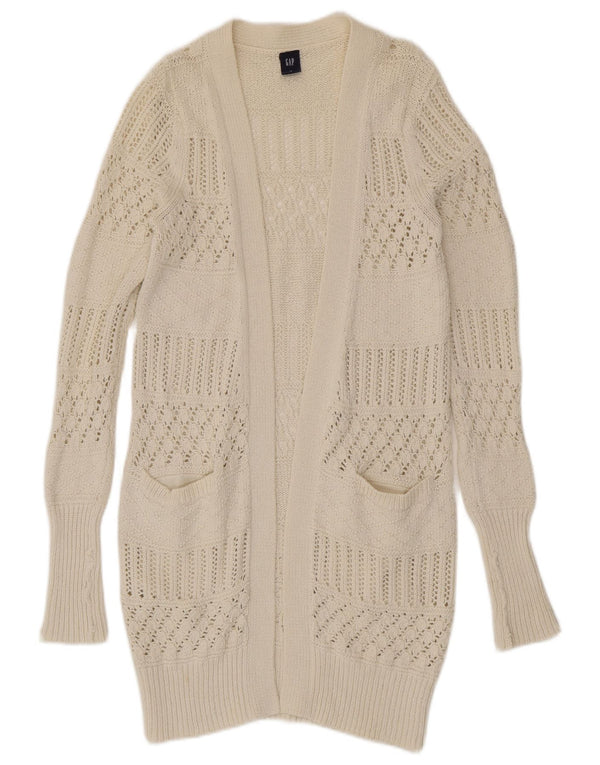 Gap Womens Longline Open Cardigan Sweater UK 12 Medium White Cotton