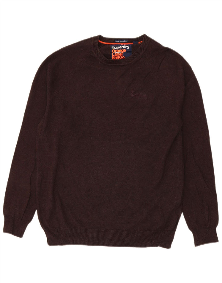 Superdry Mens Crew Neck Jumper Sweater Small Brown Flecked Cotton