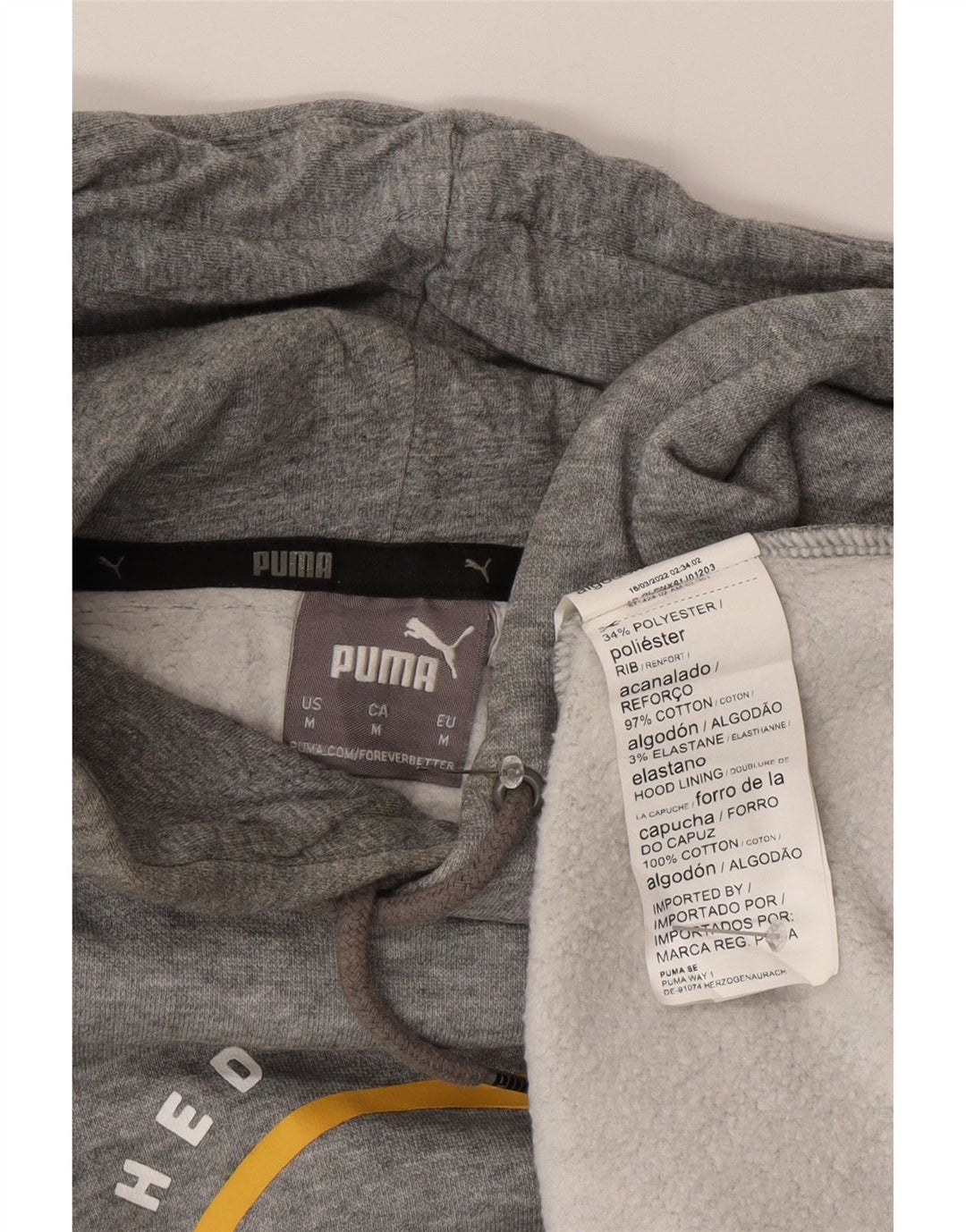 PUMA Mens Graphic Hoodie Jumper Medium Grey Cotton