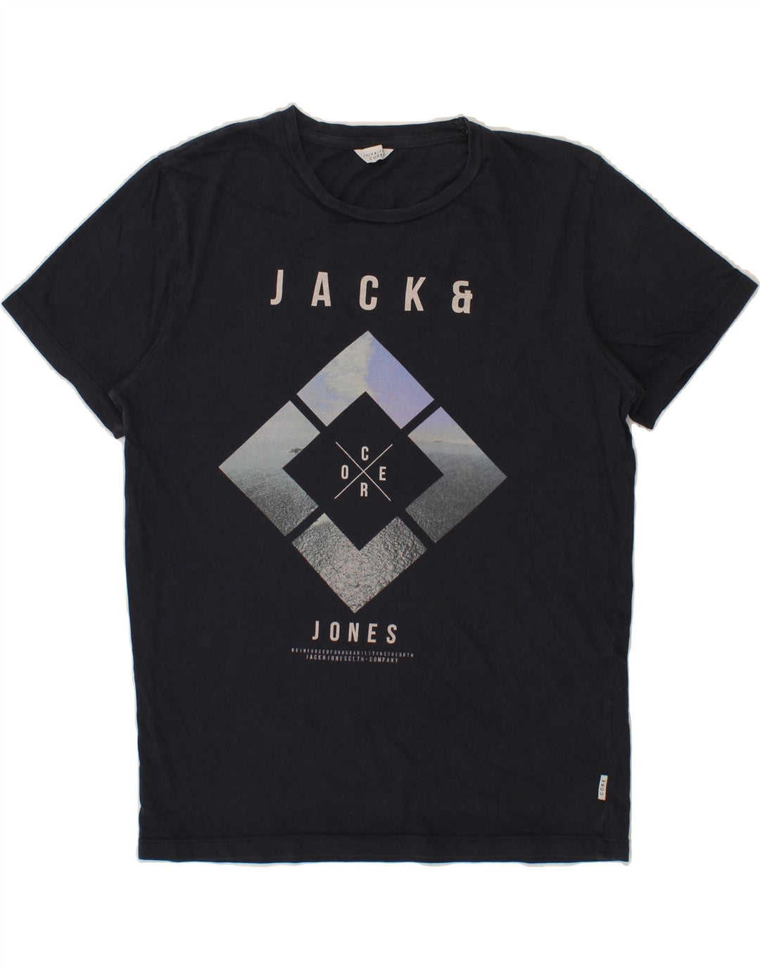 JACK & JONES Mens Graphic T-Shirt Top Medium Navy Blue Cotton Vintage Jack & Jones and Second-Hand Jack & Jones from Messina Hembry 