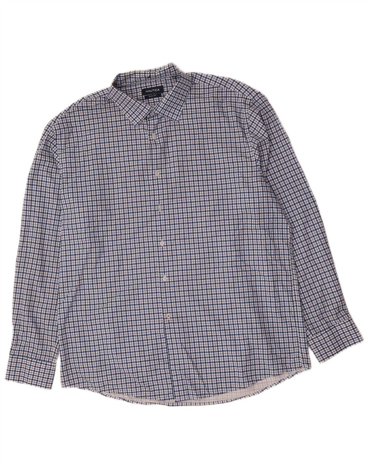 Nautica Mens Slim Fit Shirt Size 17 1/2 XL Blue Check Polyester