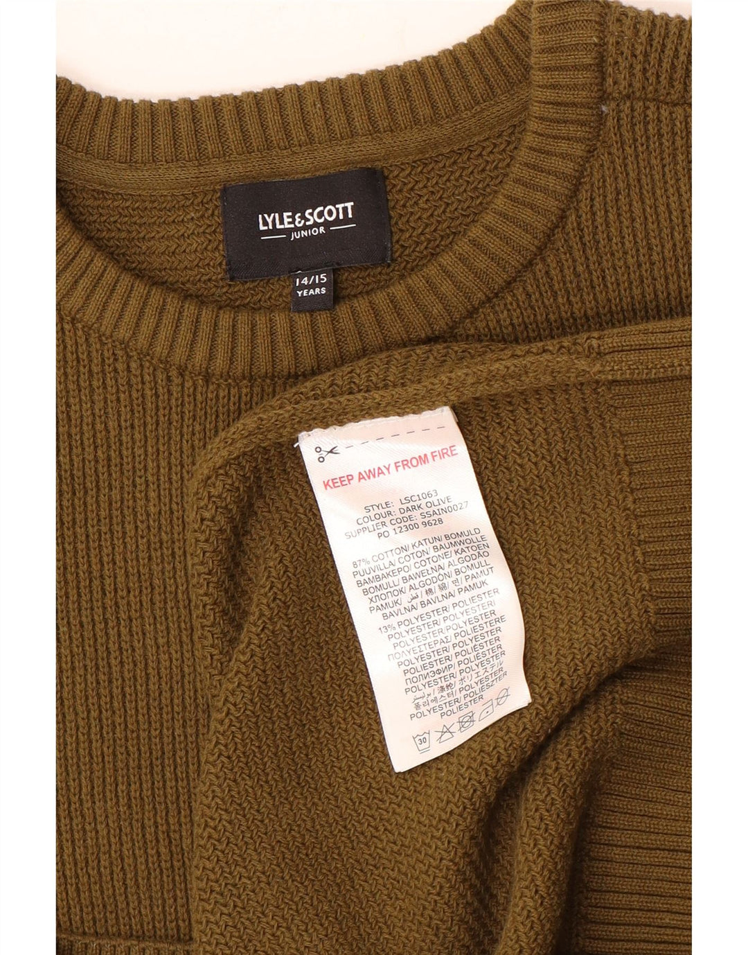 Lyle & Scott Boys Crew Neck Jumper Sweater 14-15 Years Khaki Cotton