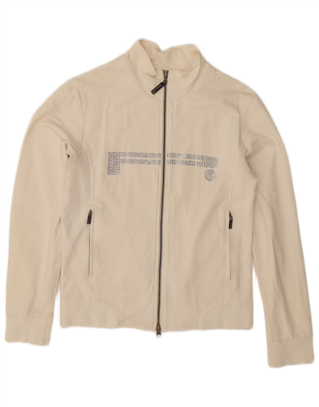 Pirelli Womens Graphic Tracksuit Top Jacket UK 10 Small Off White Cotton