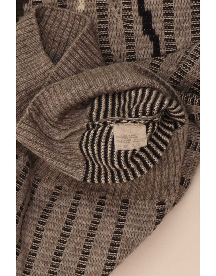 Mapier Mens Turtle Neck Jumper Sweater Medium Grey Striped Wool
