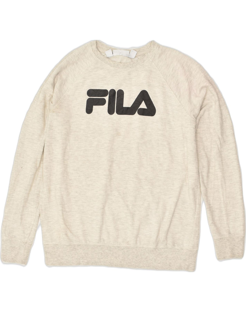 FILA Womens Graphic Sweatshirt Jumper UK 14 Large  Grey Cotton | Vintage Fila | Thrift | Second-Hand Fila | Used Clothing | Messina Hembry 