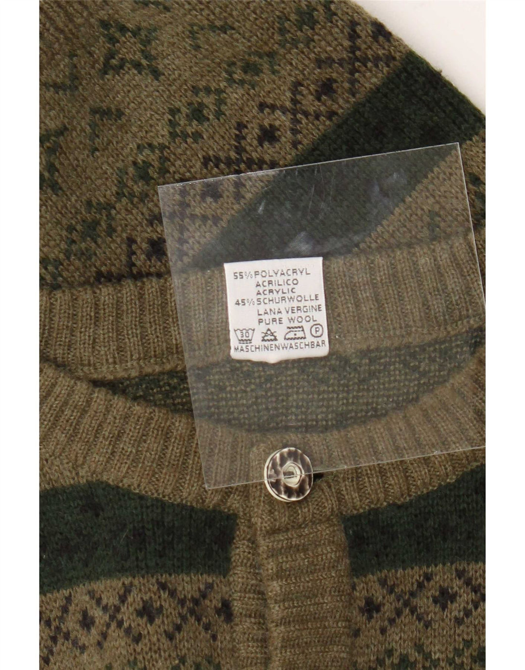 St. Peter Trachten Mens Cardigan Sweater Medium Khaki Fair Isle Acrylic