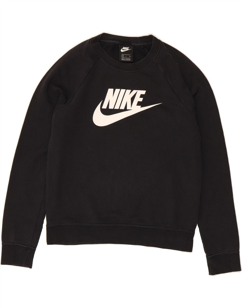 NIKE Womens Graphic Sweatshirt Jumper UK 10 Small Black Cotton Vintage Nike and Second-Hand Nike from Messina Hembry 