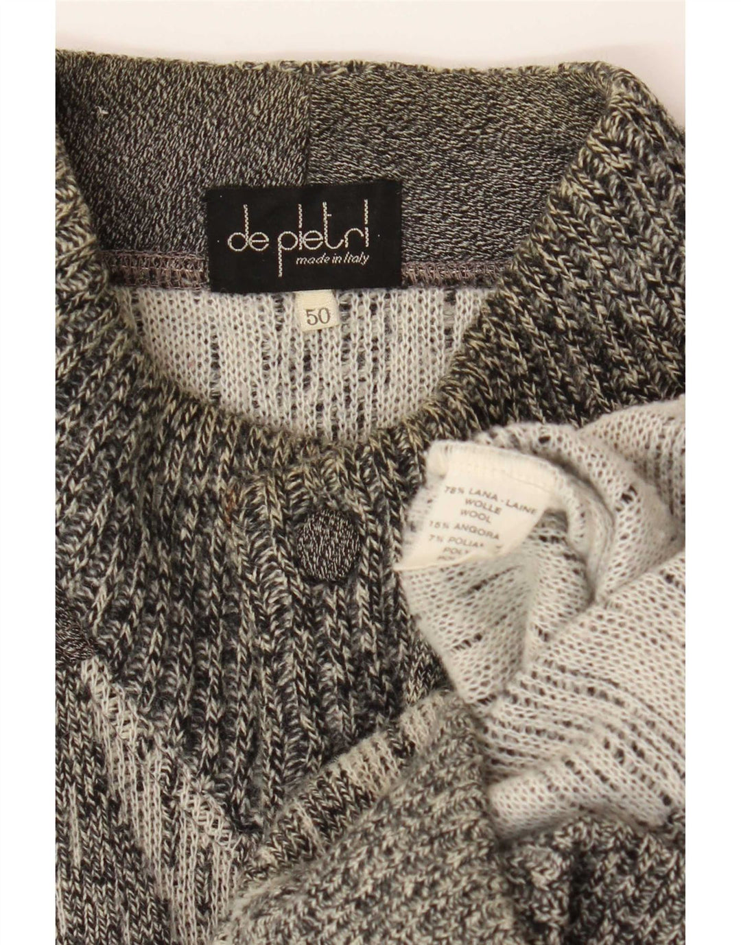 De Pletrl Mens Cardigan Sweater IT 50 Medium Grey Chevron Wool