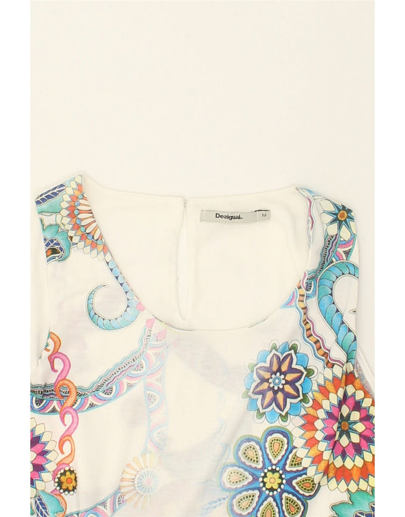 DESIGUAL Womens Asymmetric Graphic Tunic Top UK 12 Medium White Floral | Vintage Desigual | Thrift | Second-Hand Desigual | Used Clothing | Messina Hembry 