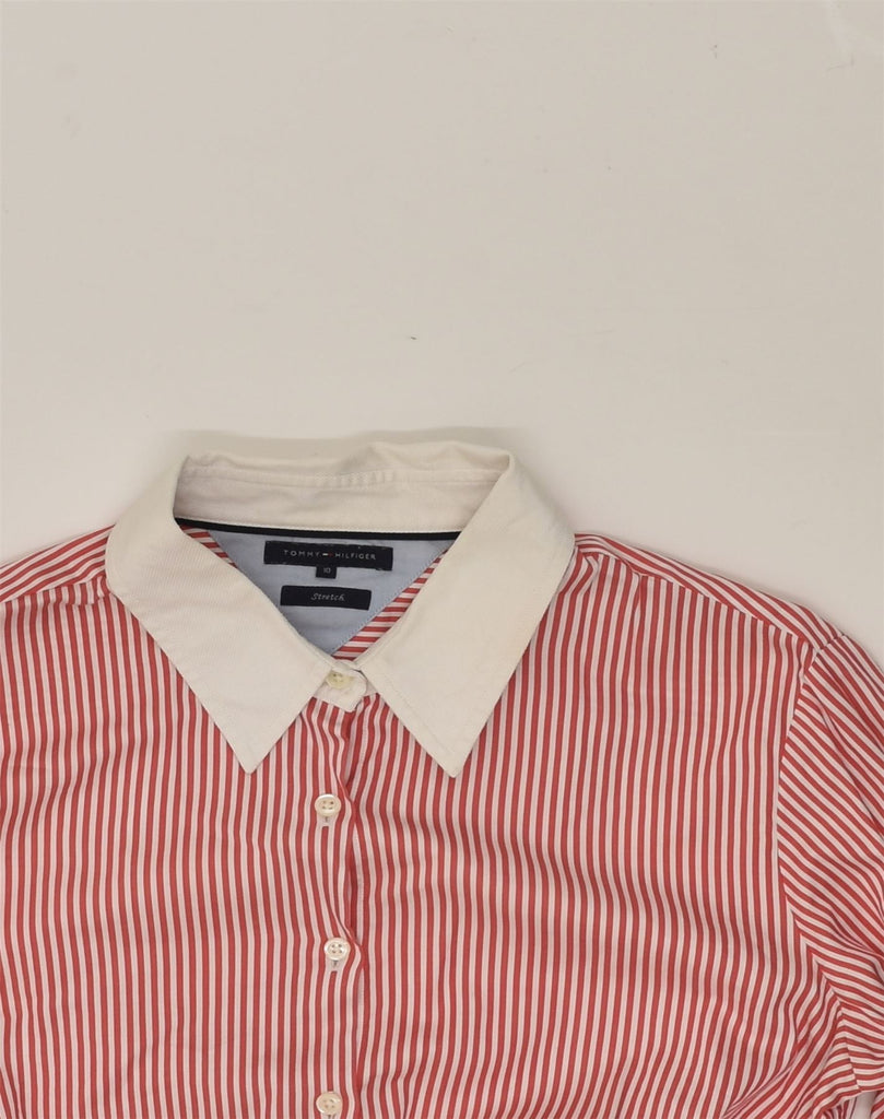 TOMMY HILFIGER Womens Stretch Shirt US 10 Large Red Pinstripe Cotton | Vintage Tommy Hilfiger | Thrift | Second-Hand Tommy Hilfiger | Used Clothing | Messina Hembry 