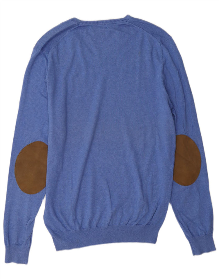 Massimo Dutti Mens V-Neck Jumper Sweater Medium Blue Cotton
