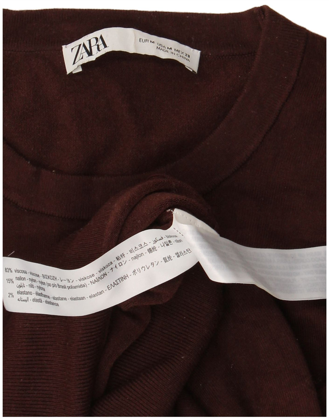 Zara Womens Crew Neck Jumper Sweater UK 12 Medium Brown Viscose