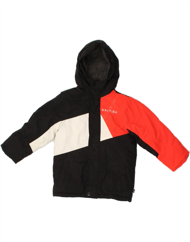 NAUTICA Boys Hooded Rain Jacket 2-3 Years Black Colourblock Polyester | Vintage Nautica | Thrift | Second-Hand Nautica | Used Clothing | Messina Hembry 